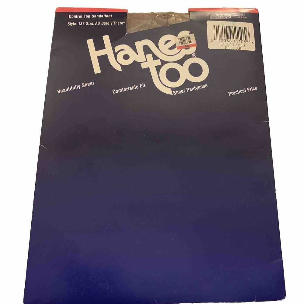 Vintage Hanes Too Control Top Sandalfoot Pantyhose AB Barley There 137